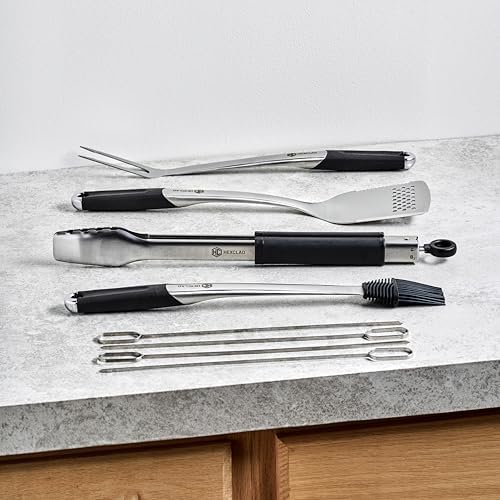HexClad 8pc BBQ Tool Set with Spatula, Tongs, Brush, Grill Fork & Skewers - Image 2
