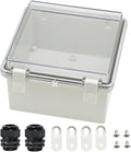 Zulkit Junction Box ABS Plastic Dustproof Waterproof IP65 Electrical Boxes Hinged Shell Outdoor Universal Project Enclosure Clear Cover with 2 Cable Glands 5.9 x 5.9 x 3.5 inch (150x150x90 mm)