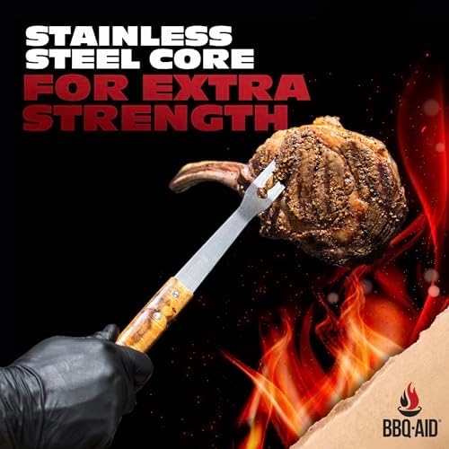 3 piece BBQ Grilling Accessories Set - BBQ Tongs Spatula Fork Set - Heavy Duty Stainless Steel Barbecue Grill Tools with Solid Hard Wood Handles Great Gift Set - Image 4