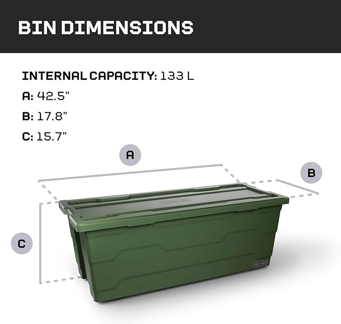 DECKED Payloader 133 L (1-Pack) - 200 lb Load Rated, Heavy-Duty Stackable Garage Storage Bins - Ranger Green