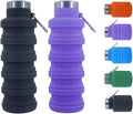 Collapsible Water Bottles，2 pack BPA Free Travel Silicone Water Bottle with Carabiner，17oz Reusable Foldable Lightweight Portable Sports Water Bottle for Travel Gym Camping Hiking