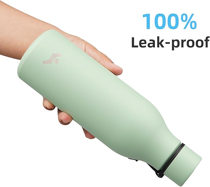 Konokyo Insulated Water Bottle with Strap,18 oz Double Wall Stainless Steel Vacuum Bottles Metal Water Flask,Macaron Green