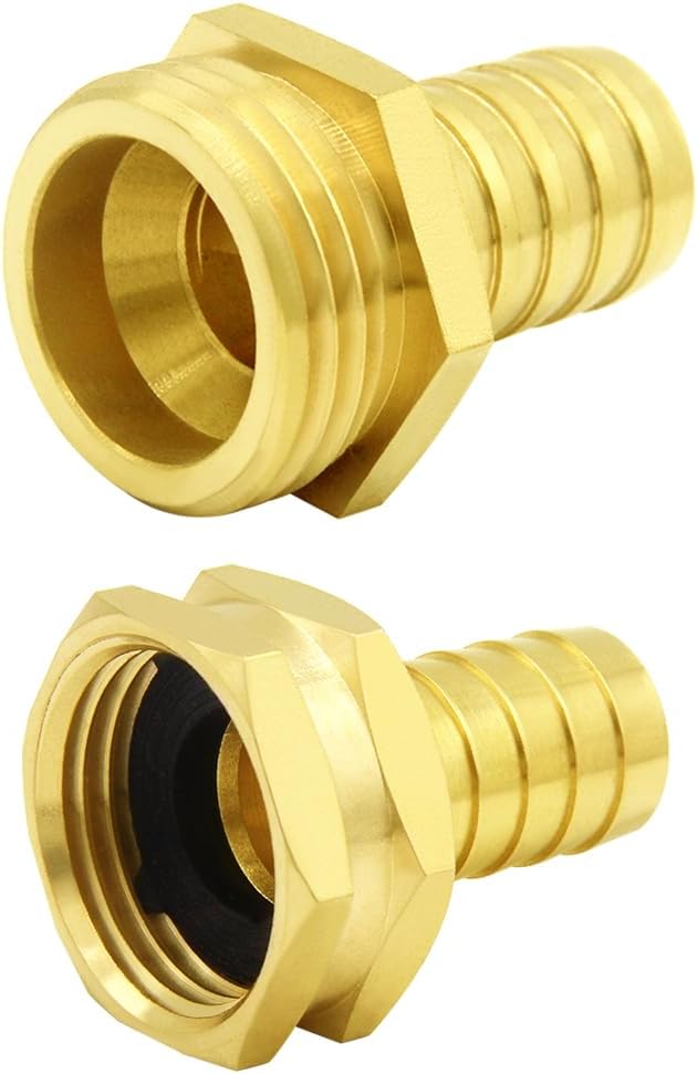 Hooshing 5/8" Brass Garden Hose Repair Kit Male and Female Hose Mender Connectors with Clamps