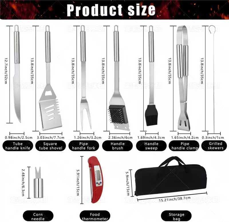 16PCS BBQ Grill Accessories Set,Grilling Tools Gift Set for Men Birthday Father's Day, Portable Multifunction Grilling Utensils Tools Kit with Storage Bag for Outdoor Grill Camping BBQ Party - Image 6