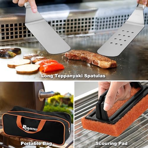 ROMANTICIST 29PCS Griddle Accessories Set - Flat Top Teppanyaki Spatula Set with Scraper, Basting Cover for Camp Chef- Home Cooking Griddle and Outdoor BBQ Gifts for Father's Day - Image 5