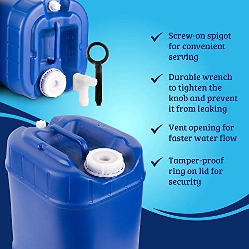 5-Gallon Stackable Water Storage Containers with Lids, Emergency Water Storage Kit Including Spigots and Water Preserver Bottles, 100 Gallons - Image 3
