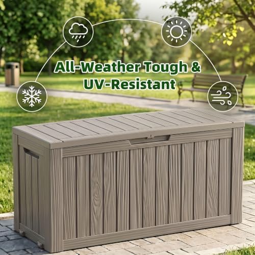 EasyUp 165 Gal Resin Deck Box, Waterproof Lockable Outdoor Storage, Grey - Image 3