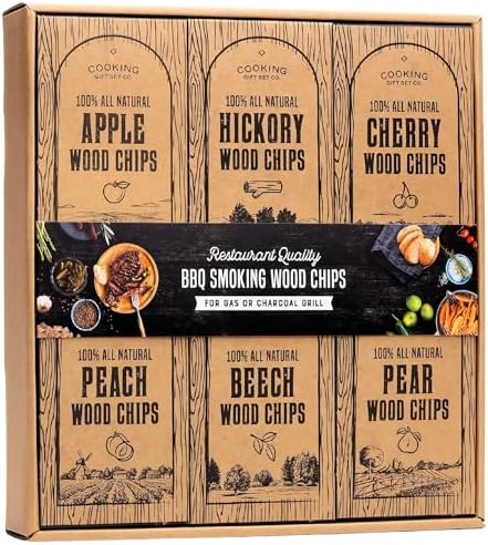 Large Wood Smoking Chips for Smoker - 6 Flavor Variety Pack of Natural Wood by CookingGiftSetCo