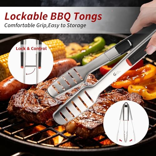 BBQ Tools Set, 4 PCS Heavy Duty Stainless Steel Spatula, Fork, Tongs with Portable Bag, Essential Accessories for Barbecue Outdoor Grill, Grilling Gifts for Men Dad Camp Chef - Image 5