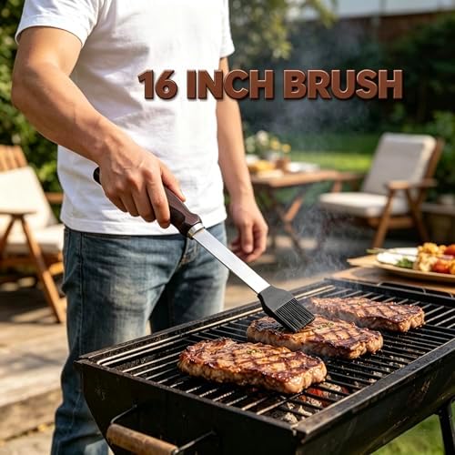 Grilling Accessories - 16 Inch Extra Long BBQ Accessories Grill Gifts for Men, Barbecue Grilling Tools Utensils Set with Spatula, Fork, Brush, Tongs, Thermometer - Image 4