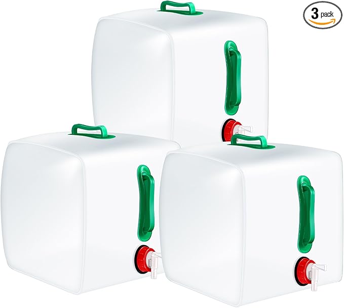 Reallnaive 3 Pcs Collapsible Water Container with Spigot, Foldable Camping Water Container Portable Camping Storage Carrier Jug for Outdoors Hiking Emergency Kit Backpack (5.3 Gallon,Green,Red)