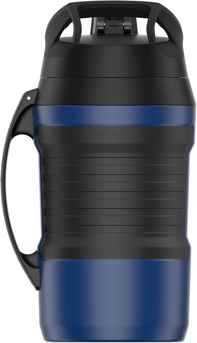 Under Armour Half Gallon Water Bottle Insulated, 64oz Insulated Water Bottle with Handle, Fence Hook, Leak Resistant, for Baseball, Football & More - Royal/Black