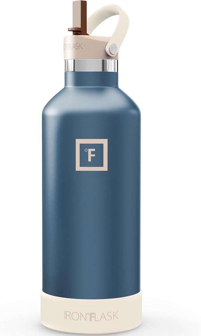 IRON °FLASK Camping & Hiking Hydration Flask with Straw, Narrow Mouth Insulated Stainless Steel Sports Water Bottle - Desert Oasis 32 oz - Straw (1 Lid)