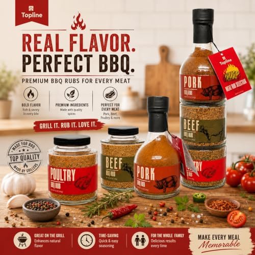 Topline BBQ Rub Gift Set for Men – Pork, Beef & Poultry Meat Seasoning Trio, Dry Rub Spice for Grilling, Smoking & Cooking Steak, Rib, Brisket & Chicken, Barbecue Grill Master Father’s Day Gift, Dad - Image 2