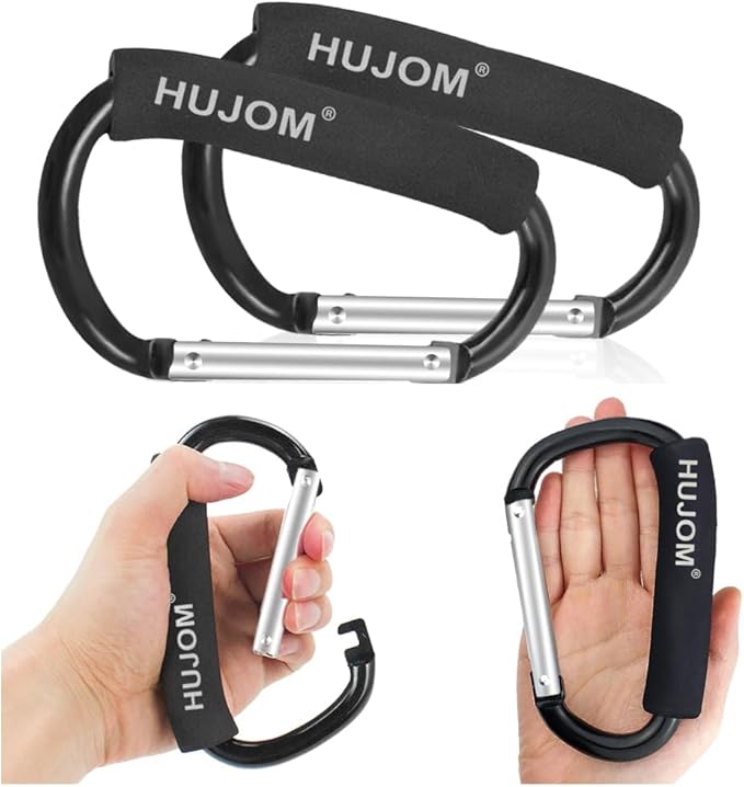 Stroller Hooks 2 Pcs Large Carabiner Clips for Hanging Diaper Bags, Purse Grocery, and Shopping Bags. Heavy Duty Universal Climbing Clips Best Mommy Accessories for Outdoor, Camping and Hiking.