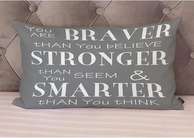 EKOBLA Decorative Pillow Cushion Covers Inspirational Life Quotes You are Braver Than You Believe Waist Rectangle Throw Pillow Case Cotton Linen for Men Women Sofa Home Decoration 12x20 Inches