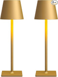 Fizrice Cordless Table Lamp, 6000mAh Battery Operated, 250LM Adjustable Brightness IP65 Height Adjustable - Set of 2 Gold Wireless Lamps for Restaurant Patio Bedside Outdoor Cafe & Home Decor