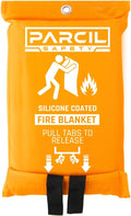 Parcil Safety SB-100 Silicone Coated Emergency Fire Blanket (40 in. x 40 in.) Emergency Kit Fire Extinguisher for Home & Kitchen, Woven Fiberglass Household Essentials, Chemical Free, No Mess