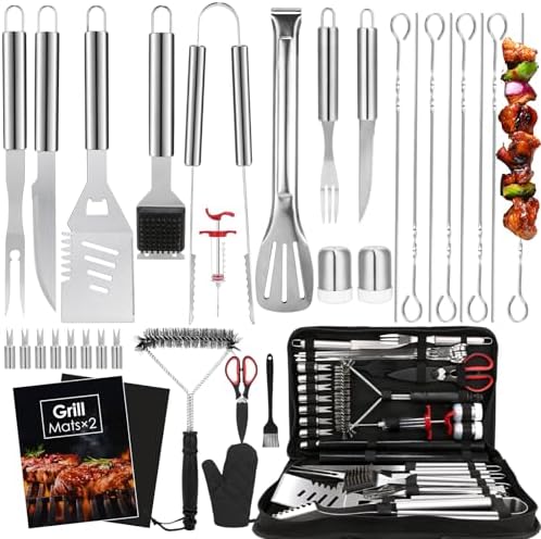 Yoehka BBQ Grilling Accessories Set, 34Pcs Heavy Duty Grill Tools, Silver by Yoehka