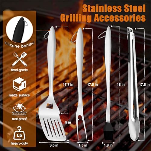 HaSteeL BBQ Accessories, 18In Grill Tools for Outdoor Grill - 4 Pack - Image 2