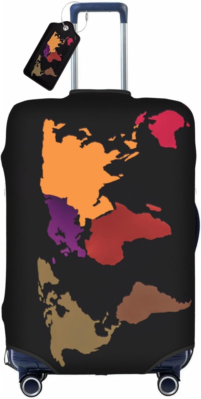 World Map Luggage Cover for Suitcase and Luggage Tag Combination, Elastic Washable Anti-Scratch Protector, Travel Birthday Gift for Men Women (XL 29-32 Inch Luggage)