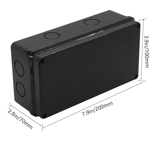 Electrical Box, Outdoor Waterproof Box IP65 Junction Box with Reserved Holes,ABS Plastic Project Box Power Cord Enclosure Black 7.9 x 3.4 x 2.8 inch(200x100x70mm)