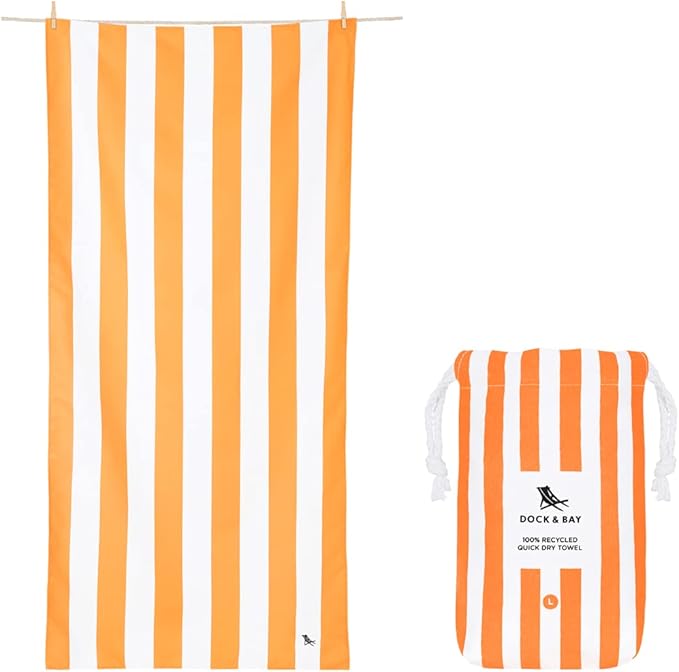 Dock & Bay Customized Beach Towel - Quick Dry, Sand Free - Compact, Lightweight - 100% Recycled - Includes Bag - Cabana - Ipanema Orange - Large