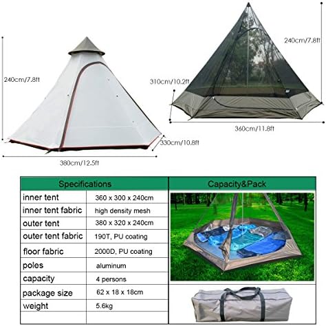 PlayDo Waterproof 380CM/12.5ft Camping Teepee Tent Yurt Tent with Screen for Outdoor Camping Hiking Hunting 4 Persons - Image 2