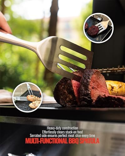 Heavy-Duty Heat-Treated Ash Wood BBQ Grilling Tools Set | Extra-Thick Stainless Steel Spatula, Fork & Tongs | Essential Barbecue Accessories, for Grill Enthusiasts - Image 6