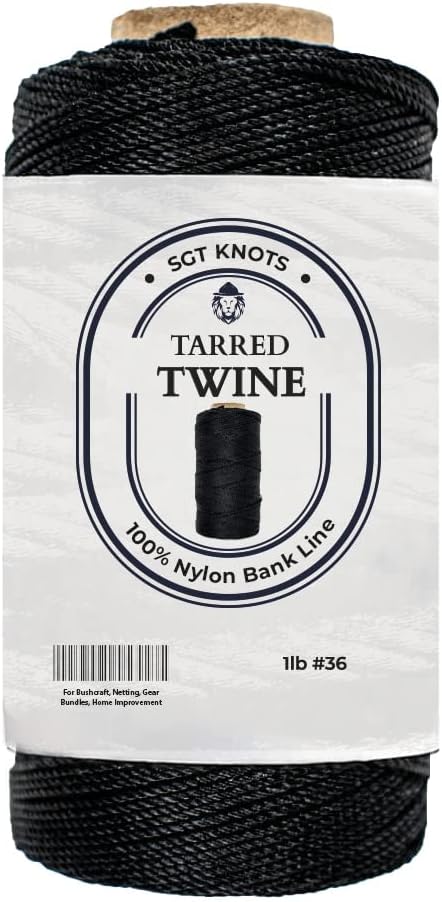 SGT KNOTS Tarred Twine - 100% Nylon Bank Line for Bushcraft, Netting, Gear Bundles, Construction, Lacing Twisted Cord, Weatherproof #36-1 lb