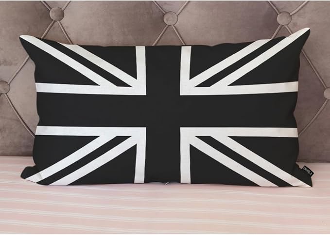 EKOBLA UK Flag Pillow Cases Union Jack Black White United Kingdom National Banner Linen Lumber Decorative Throw Cushion Cover Pillowcases for Bed Sofa Oblong Rectangle 12x20 Inches