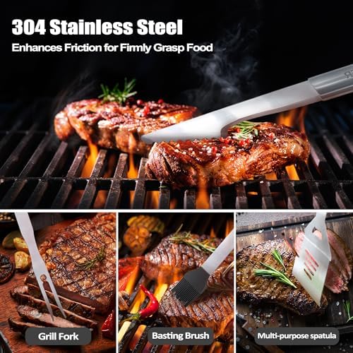 Poppy Gifts, Poppy Gifts for Grandpa from Grandkids Fathers Day Heavy Duty Grilling Accessories Kit for Backyard BBQ, Thick Stainless Steel Grill Utensils with Non-Slip Handle Tool for Man on Birthday - Image 4