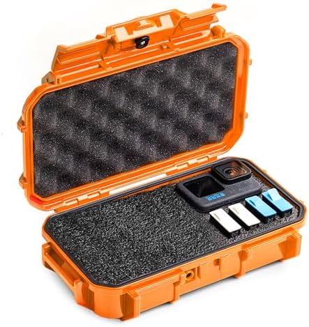 Evergreen Dry Box Tech Organizer – For Camera, Cables, Hard Drives, Memory Cards, Keys, Compatible with GoPro, Airtags (Medium, PROFoam, Orange) by EvergreenCases