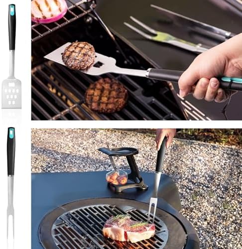5-Piece Grill Tools Set, Heavy Duty BBQ Utensils with Extra Tough Wire Brush, Spatula, Tongs, Fork & Basting Brush – Outdoor Grilling Accessories & Gifts for Men Dad (Camping, Backyard) - Image 3
