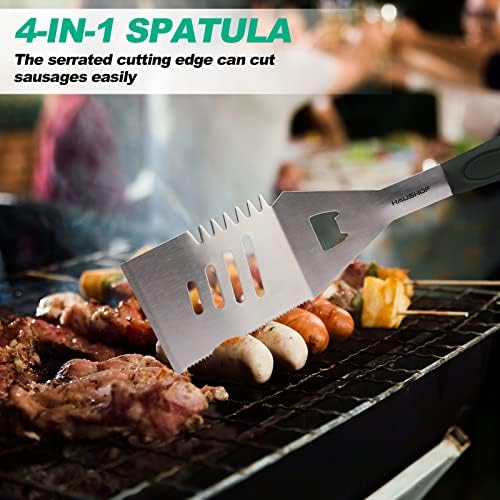 HAUSHOF Large Grill Accessories Heavy Duty BBQ Set Gifts for Men/Women - Premium Stainless Steel Spatula, Fork & Tongs, Barbecue Utensils Tool Kit Gift for Grilling Lover Outdoor - Image 4