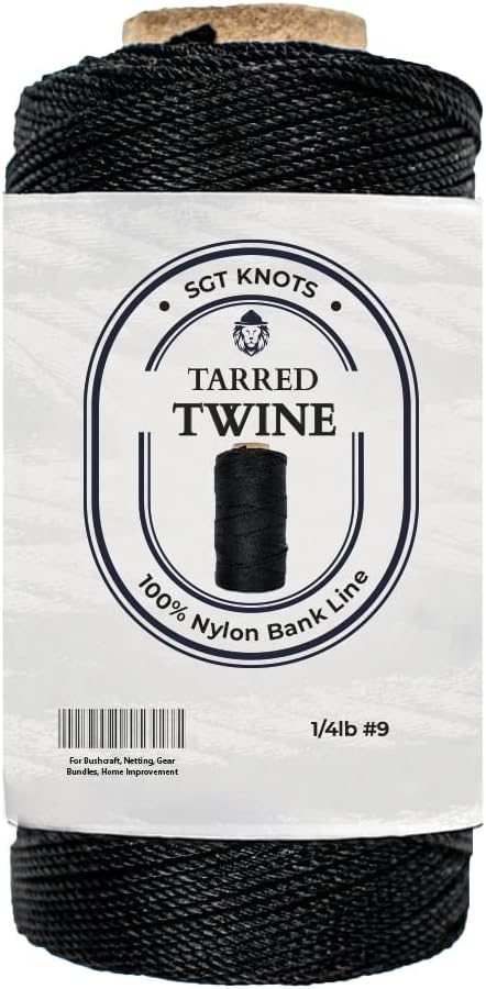 SGT KNOTS Tarred Twine - 100% Nylon Bank Line for Bushcraft, Netting, Gear Bundles, Construction, Lacing Twisted Cord, Weatherproof #9-1/4 lb
