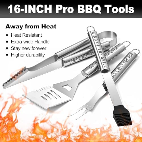 Pop Pop Gifts from Grandkids, Gifts for Poppop Grandparents Day, Grilling Accessories, Heavy Duty Stainless Steel Grill Set BBQ Grill Tools for Outdoor Grill with Aluminum Case, Grill Utensils Set - Image 2