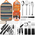 Portable Camping Kitchen Utensil Set-27 Piece Cookware Kit, Stainless Steel Outdoor Cooking and Grilling Utensil Organizer Travel Set Perfect for Travel, Picnics, RVs, Camping, BBQs, Parties and More by Freehiker
