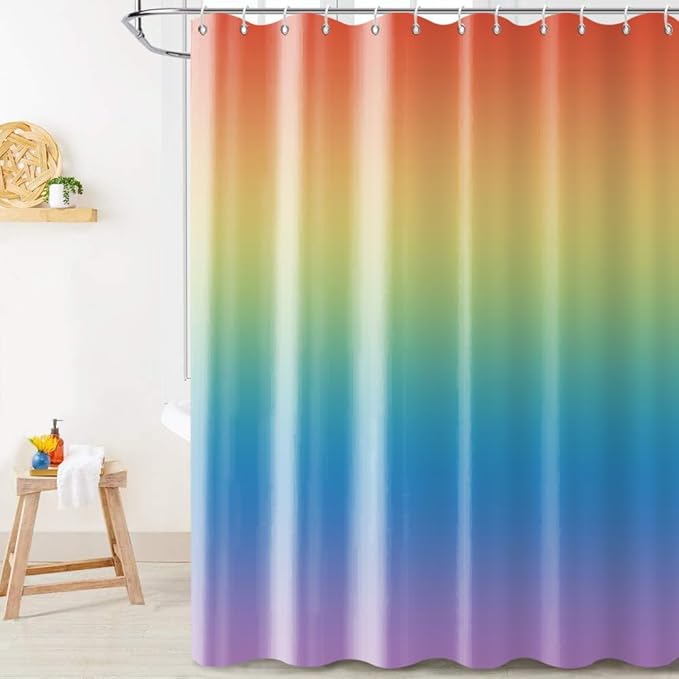 Rainbow Shower Curtain, Children Colorful Rainbow Kid Girls Cute Bathroom Curtain Waterproof Fabric Machine Washable with Hooks, 72" Wx78 L
