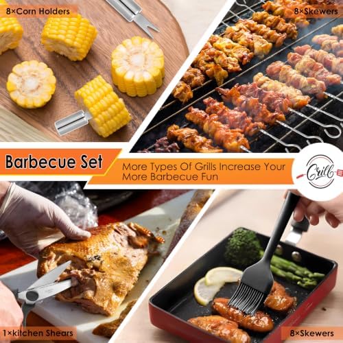 Yoehka BBQ Grilling Accessories Set, 34Pcs Heavy Duty Grill Tools, Silver - Image 5