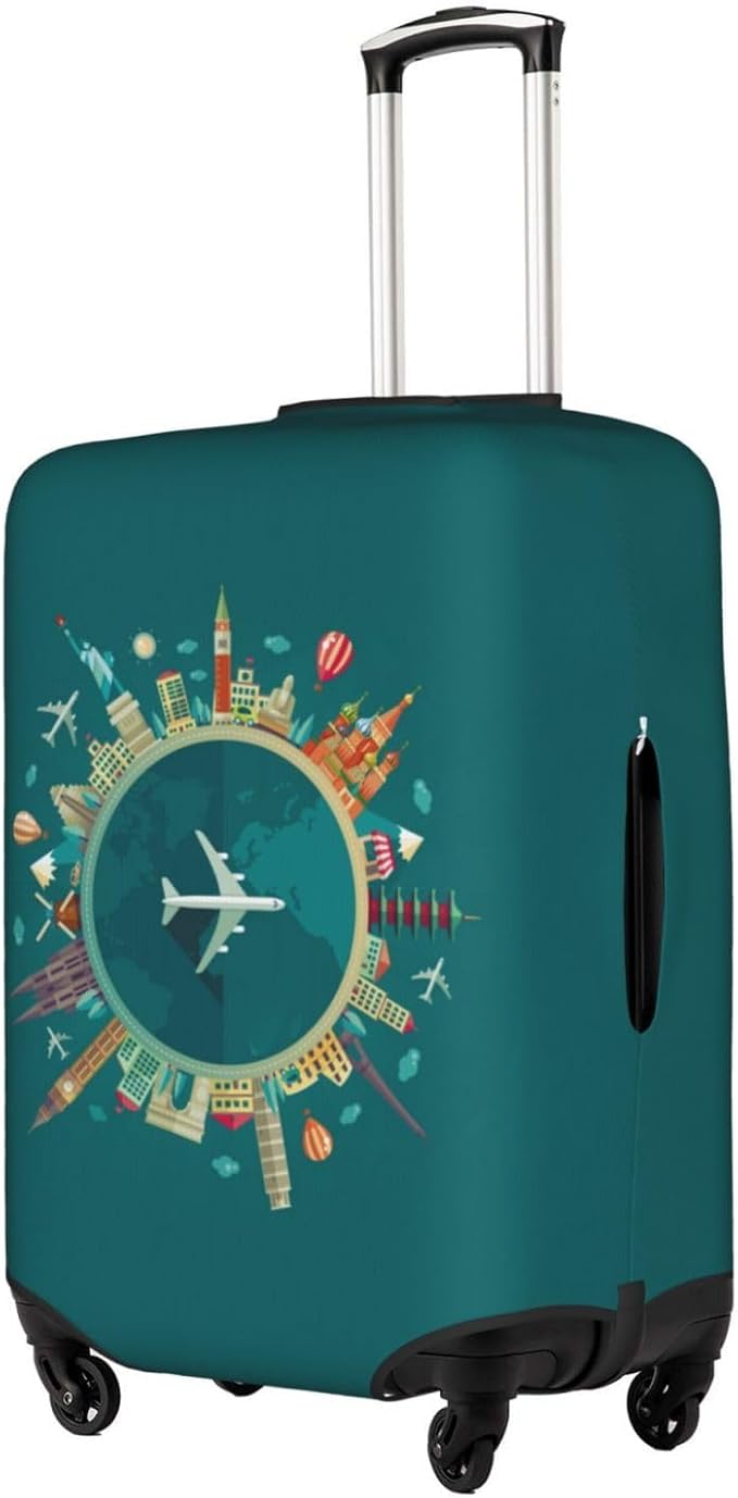 World Travel Luggage Covers and Luggage Tags Tsa Approved, Elastic Washable Fashionable Anti-Scratch Protector, Birthday Gifts for Men Women (XL 29-32 Inch Luggage)