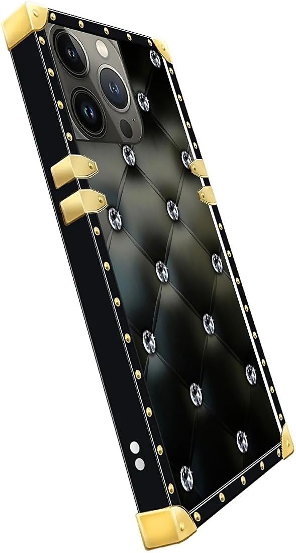 Compatible with iPhone 15 Pro Max Case, Shiny Black Sofa Crystal Luxury Golden Decoration for Girl Women Soft TPU Shockproof Protective Hard PC Back for iPhone 15 Pro Max