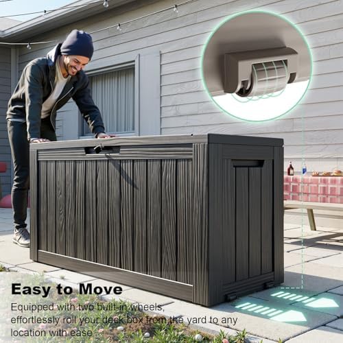 EasyUp 150 Gallon Resin Deck Box, Waterproof Outdoor Storage Box, Black - Image 2