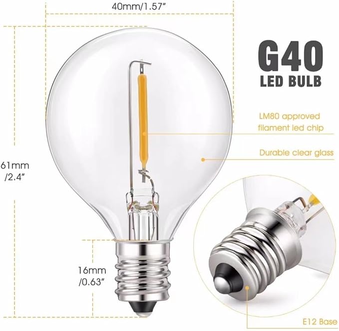100FT Outdoor String Lights with 102 Shatterproof G40 LED Clear Globe Bulbs for Indoor/Outdoor, 2-Pack 50FT Connectable Hanging Lights for Party Decor