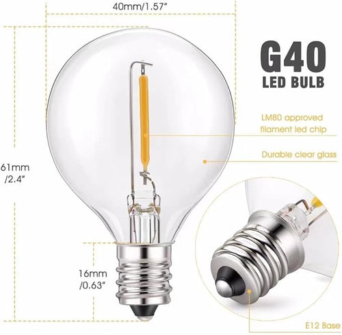 100FT Outdoor String Lights with 102 Shatterproof G40 LED Clear Globe Bulbs for Indoor/Outdoor, 2-Pack 50FT Connectable Hanging Lights for Party Decor