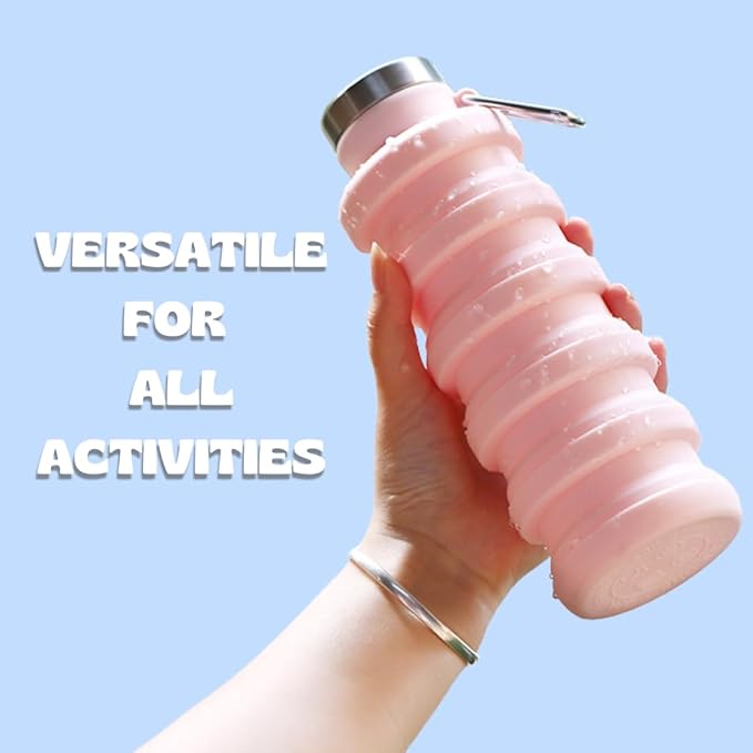 Vnek Portable Collapsible Water Bottle - Lightweight Silicone Bottle 500ml, BPA-Free, Leak-Proof and Foldable for Gym, Travel, Hiking, Camping, and Everyday Use (Blue)