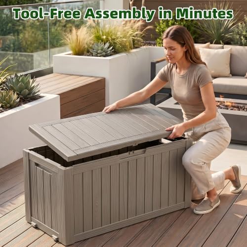 EasyUp 165 Gal Resin Deck Box, Waterproof Lockable Outdoor Storage, Grey - Image 6