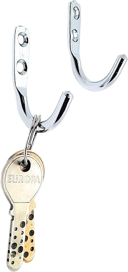 FAPBADRI Multipurpose Hooks, Used to Hang Clothes, Bags, Coats, Curtain Hold Backs, Keys, Colour - Silver, Material - Stainless Steel, Screws and Wallplugs Included, Pack of 10 Pieces