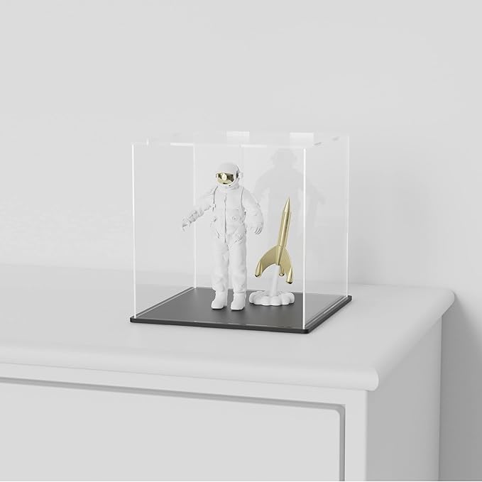 SVENJBB Acrylic Display Case, 12x10x12 Inch Cube Acrylic Boxes for Display, Clear Display Cases with Matte Black Base and Lid for Collectibles and DIY Crafts House Kit