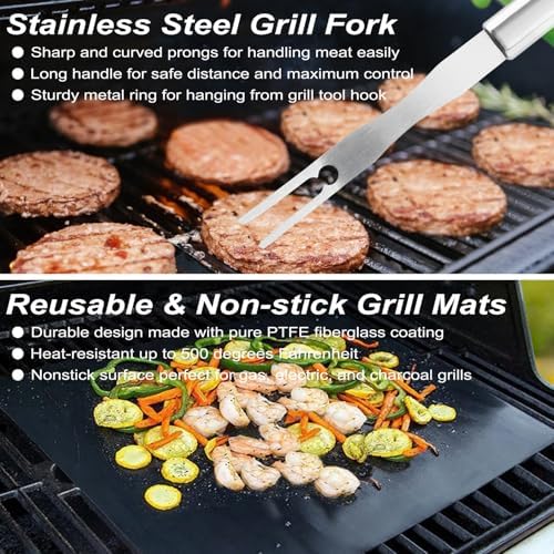 POLIGO 22PCS Heavy Duty BBQ Grill Accessories Set, Non-Slip Grill Tools for Outdoor Grill Set Stainless Steel Grill Utensils Set, Deluxe Grilling Tools Set in Aluminum Case Ideal Gifts for Men Silver - Image 5